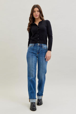 Judy Blue High Waist Front Seam Detail & Cuffed Straight Denim Jeans 82571