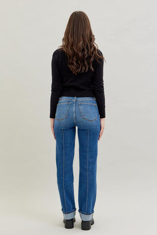 Judy Blue High Waist Front Seam Detail & Cuffed Straight Denim Jeans 82571