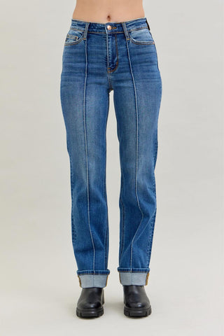 Judy Blue High Waist Front Seam Detail & Cuffed Straight Denim Jeans 82571