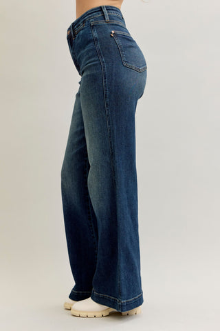 Judy Blue High Waist Front Welt Pockets Retro Wide Leg Denim Jeans 881023