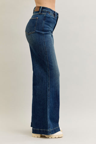 Judy Blue High Waist Front Welt Pockets Retro Wide Leg Denim Jeans 881023