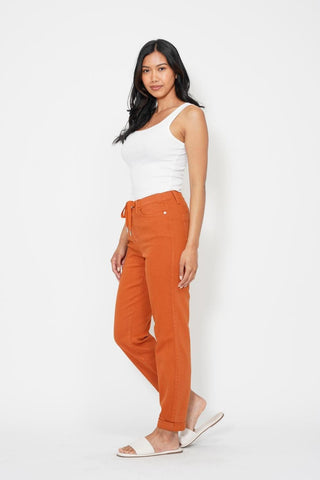 Judy Blue High Waist Garment Dyed Auburn Orange Double Cuff Jogger Denim Jeans 88911