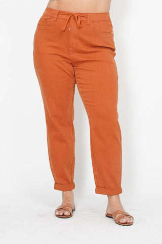 Judy Blue High Waist Garment Dyed Auburn Orange Double Cuff Jogger Denim Jeans 88911