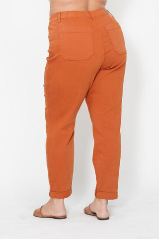 Judy Blue High Waist Garment Dyed Auburn Orange Double Cuff Jogger Denim Jeans 88911