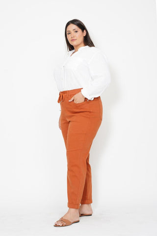 Judy Blue High Waist Garment Dyed Auburn Orange Double Cuff Jogger Denim Jeans 88911