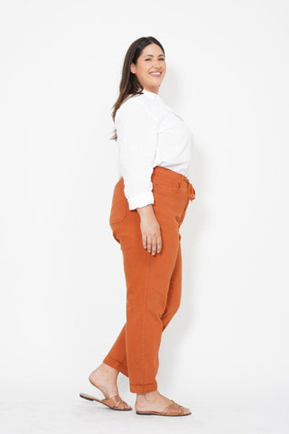 Judy Blue High Waist Garment Dyed Auburn Orange Double Cuff Jogger Denim Jeans 88911