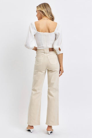 Judy Blue High Waist Garment Dyed Bone 90's Straight Denim Jeans 88823