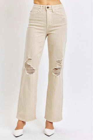 Judy Blue High Waist Garment Dyed Bone 90's Straight Denim Jeans 88823