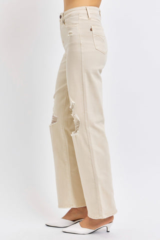 Judy Blue High Waist Garment Dyed Bone 90's Straight Denim Jeans 88823