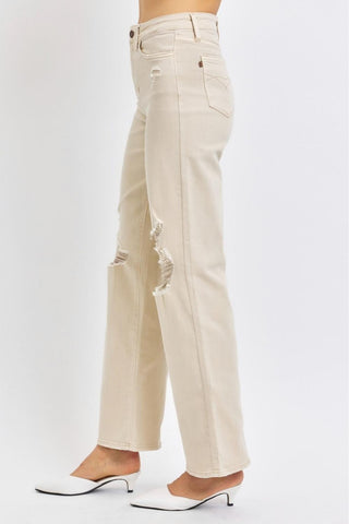 Judy Blue High Waist Garment Dyed Bone 90's Straight Denim Jeans 88823
