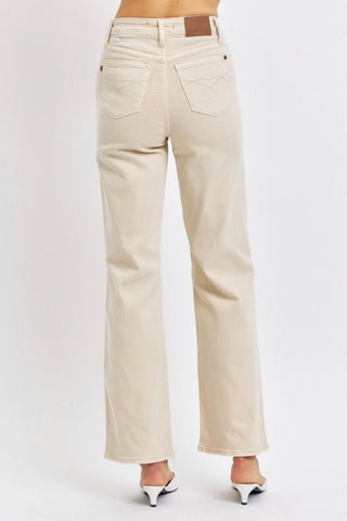 Judy Blue High Waist Garment Dyed Bone 90's Straight Denim Jeans 88823