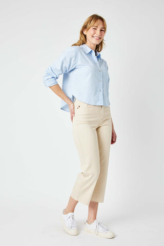 Judy Blue High Waist Garment Dyed Bone Wide Leg Crop Denim Jeans 88802