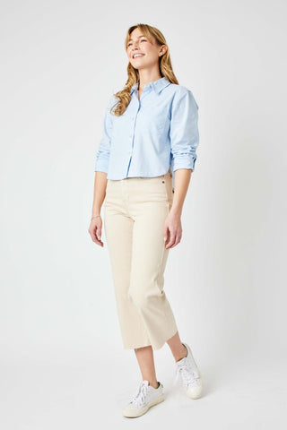 Judy Blue High Waist Garment Dyed Bone Wide Leg Crop Denim Jeans 88802