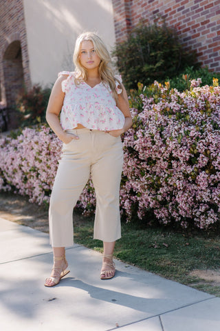 Judy Blue High Waist Garment Dyed Bone Wide Leg Crop Denim Jeans 88802