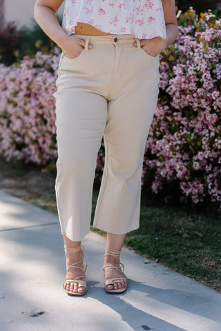 Judy Blue High Waist Garment Dyed Bone Wide Leg Crop Denim Jeans 88802