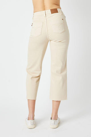 Judy Blue High Waist Garment Dyed Bone Wide Leg Crop Denim Jeans 88802