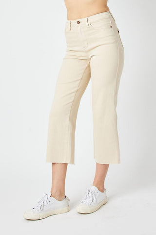 Judy Blue High Waist Garment Dyed Bone Wide Leg Crop Denim Jeans 88802