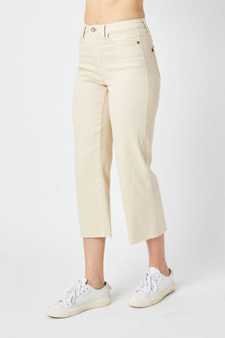Judy Blue High Waist Garment Dyed Bone Wide Leg Crop Denim Jeans 88802