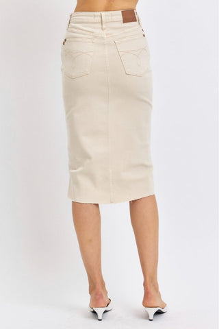 Judy Blue High Waist Garment Dyed Criss Cross Front Slit Long Length Denim Skirt 2825