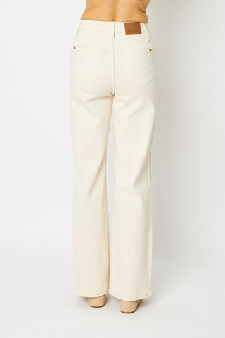 Judy Blue High Waist Garment Dyed Crochet Patch Wide Leg Denim Jeans 88836