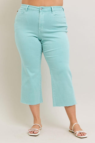 Judy Blue High Waist Garment Dyed Light Sky Blue Crop Wide Leg Denim Jeans 88984