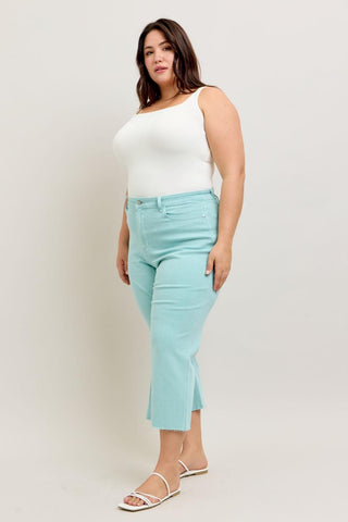 Judy Blue High Waist Garment Dyed Light Sky Blue Crop Wide Leg Denim Jeans 88984