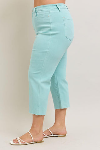 Judy Blue High Waist Garment Dyed Light Sky Blue Crop Wide Leg Denim Jeans 88984