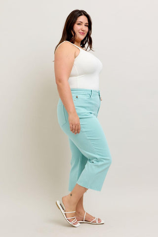 Judy Blue High Waist Garment Dyed Light Sky Blue Crop Wide Leg Denim Jeans 88984