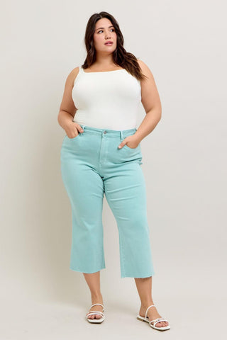 Judy Blue High Waist Garment Dyed Light Sky Blue Crop Wide Leg Denim Jeans 88984