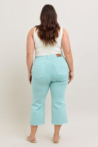 Judy Blue High Waist Garment Dyed Light Sky Blue Crop Wide Leg Denim Jeans 88984