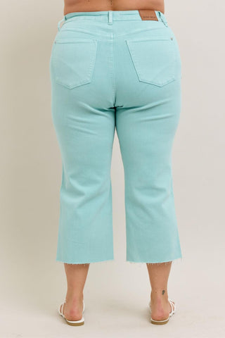 Judy Blue High Waist Garment Dyed Light Sky Blue Crop Wide Leg Denim Jeans 88984