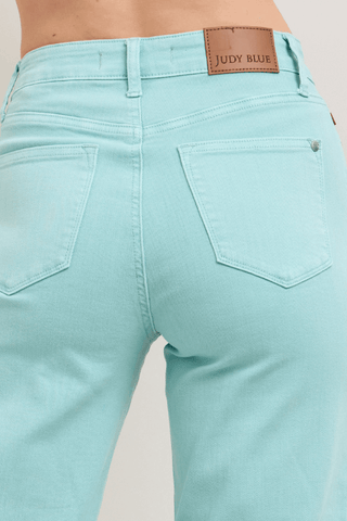 Judy Blue High Waist Garment Dyed Light Sky Blue Crop Wide Leg Denim Jeans 88984