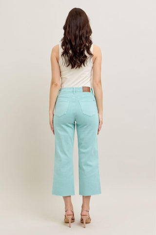 Judy Blue High Waist Garment Dyed Light Sky Blue Crop Wide Leg Denim Jeans 88984