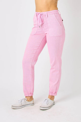 Judy Blue High Waist Garment Dyed Pink Jogger Denim Jeans 88814
