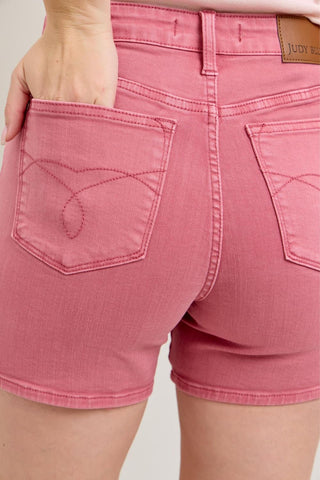 Judy Blue High Waist Garment Dyed Rose & Back Pocket Embroidery Denim Short 150347