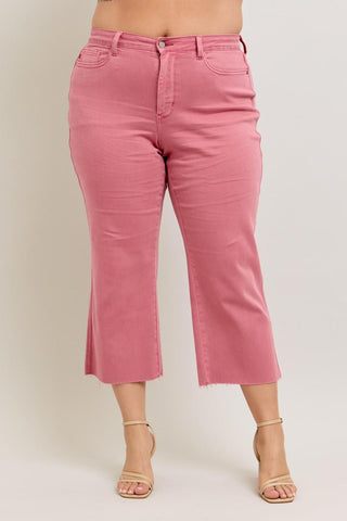 Judy Blue High Waist Garment Dyed Rose Crop Wide Leg Denim Jeans 88983