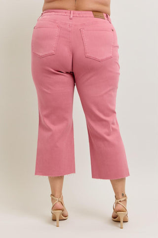 Judy Blue High Waist Garment Dyed Rose Crop Wide Leg Denim Jeans 88983