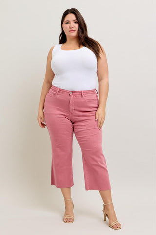 Judy Blue High Waist Garment Dyed Rose Crop Wide Leg Denim Jeans 88983