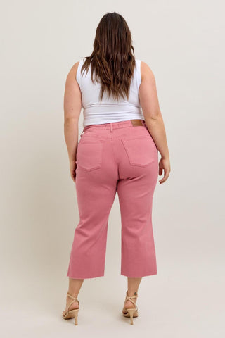 Judy Blue High Waist Garment Dyed Rose Crop Wide Leg Denim Jeans 88983