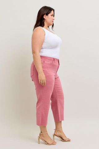 Judy Blue High Waist Garment Dyed Rose Crop Wide Leg Denim Jeans 88983