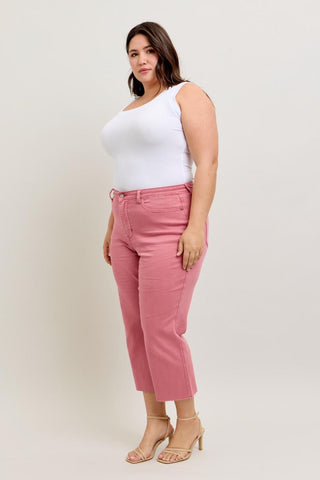 Judy Blue High Waist Garment Dyed Rose Crop Wide Leg Denim Jeans 88983