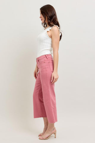 Judy Blue High Waist Garment Dyed Rose Crop Wide Leg Denim Jeans 88983