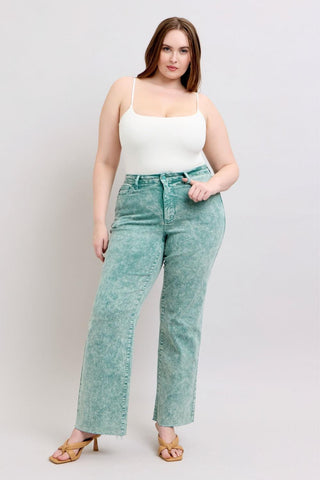 Judy Blue High Waist Garment Dyed Sea Green Dad Denim Jeans 88966