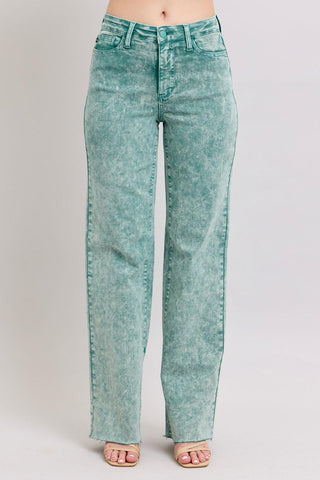 Judy Blue High Waist Garment Dyed Sea Green Dad Denim Jeans 88966