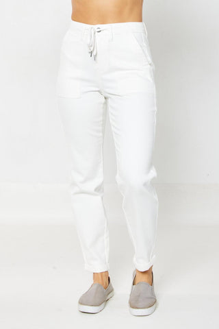 Judy Blue High Waist Garment Dyed White Cuffed Jogger Denim Jeans 88812