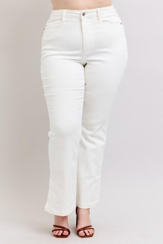 Judy Blue High Waist Garment Dyed White Side Slit Slim Bootcut Denim Jeans 88975