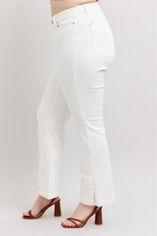 Judy Blue High Waist Garment Dyed White Side Slit Slim Bootcut Denim Jeans 88975