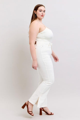 Judy Blue High Waist Garment Dyed White Side Slit Slim Bootcut Denim Jeans 88975