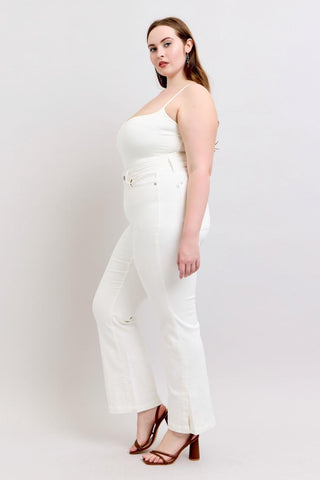 Judy Blue High Waist Garment Dyed White Side Slit Slim Bootcut Denim Jeans 88975