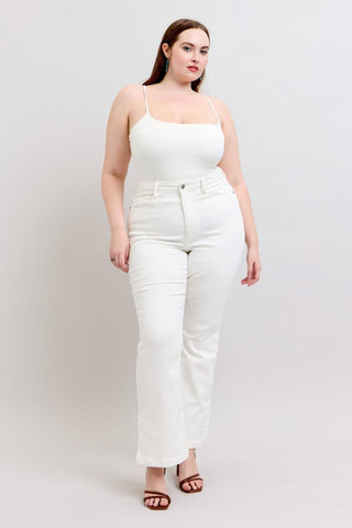 Judy Blue High Waist Garment Dyed White Side Slit Slim Bootcut Denim Jeans 88975